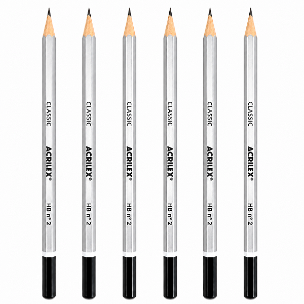 Kit com 6 Lápis Preto Classic HB Acrilex com Dipping