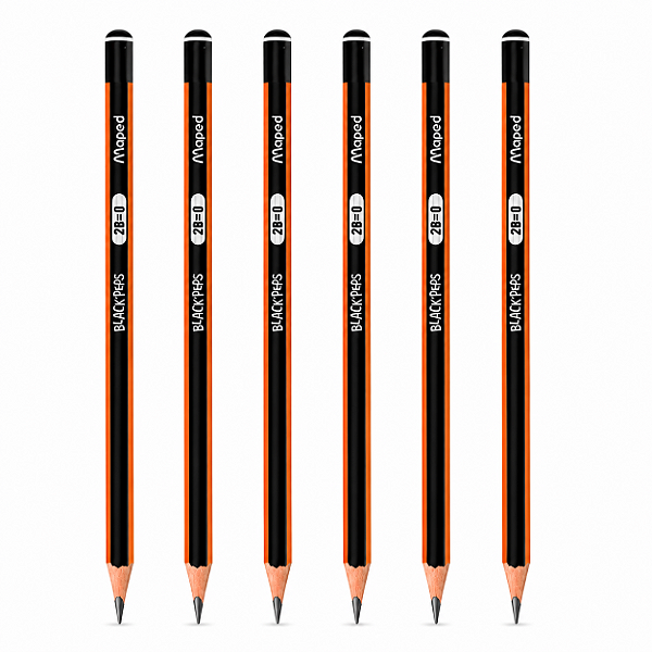 Kit com 6 Lápis Preto Maped Black Peps Graduado 2B – Traço Macio e Intenso