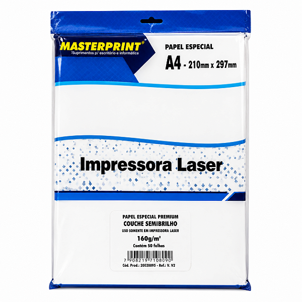 Papel Especial Premium Couchê Semibrilho A4 160g Masterprint com 50 Folhas – Para Impressora Laser