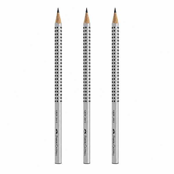 Kit com 3 Lápis Faber-Castell Grip 2001 HB Nº2 Prata