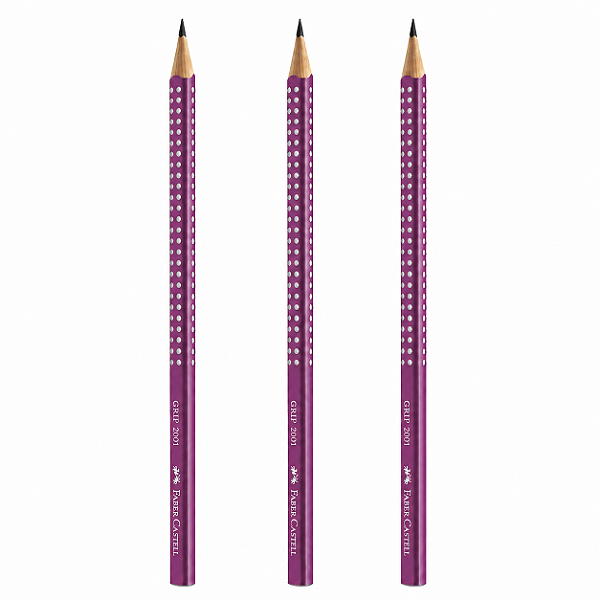 Kit com 3 Lápis Faber-Castell Grip 2001 HB Nº2 Roxo