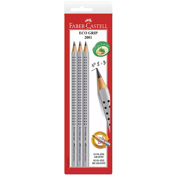 Caixa com 12 Lápis Faber-Castell Grip 2001 HB Nº2 Prata
