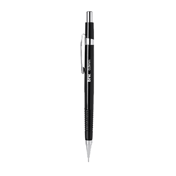 Lapiseira Técnica 0,9mm Preta BRW - Ponta Metálica com Clip e Borracha