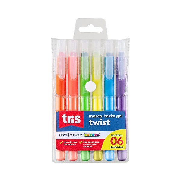 Marca Texto em Gel Twist Retrátil - Cartela com 6 unidades - TRIS