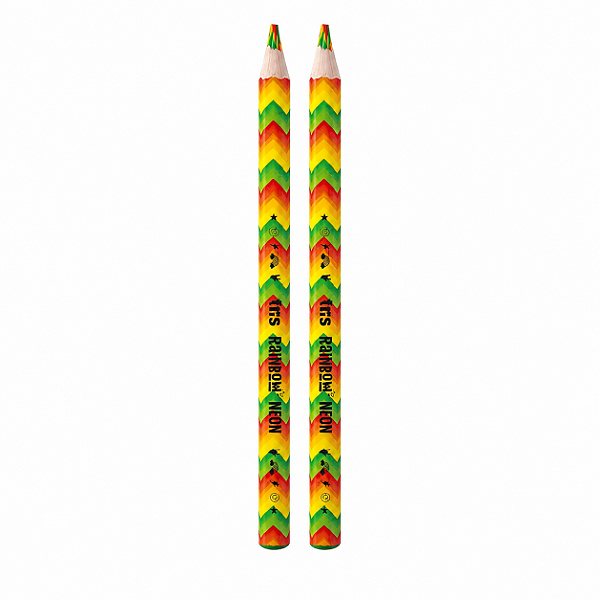 Kit com 2 Lápis de Cor Jumbo Rainbow Neon Tris - Mina Multicolorida em Tons Neon Vibrantes - Corpo Hexagonal em Madeira