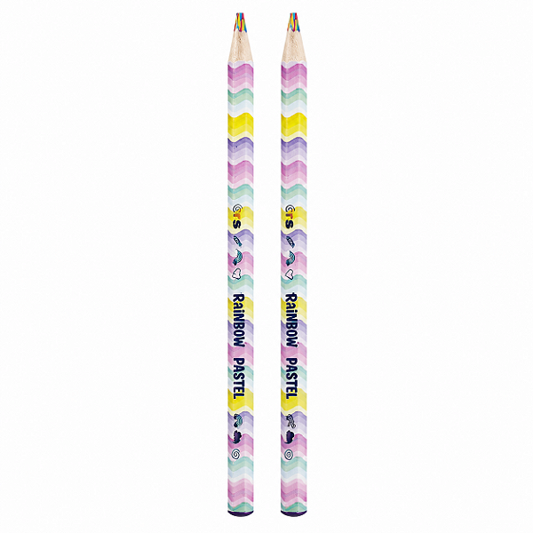 Kit com 2 Lápis de Cor Tamanho Jumbo Rainbow – Mina Multicolorida Pastel - Tris
