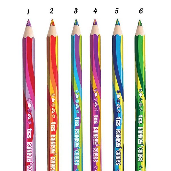 Kit com 6 Lápis de Cor Tris Jumbo Rainbow – Mina Multicolorida e Traço Criativo