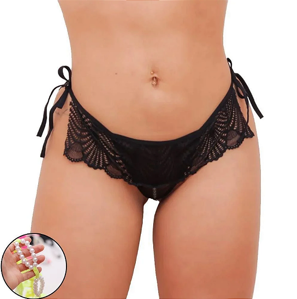 Tanga Fio Tailandesa Pérolas Preta