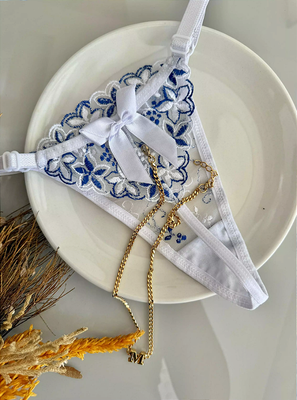 Calcinha Safira Branco com Azul