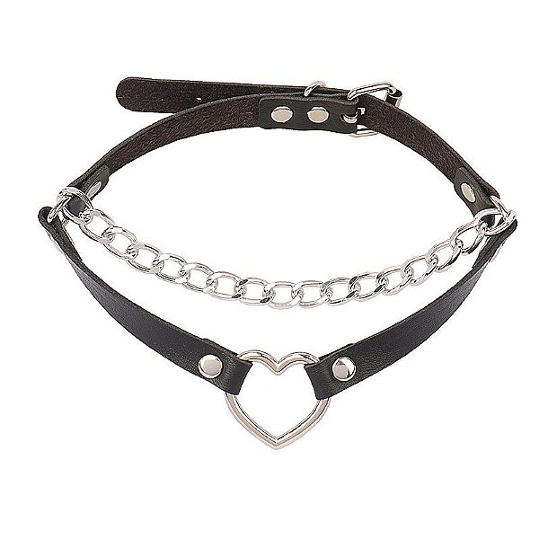 Choker Rebite Coleira com Coração e Corrente