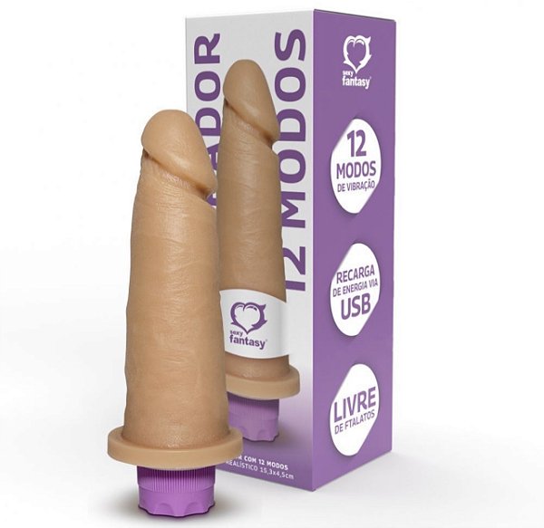 Pênis Realístico com Vibro 15,3 x 4cm Recarregável