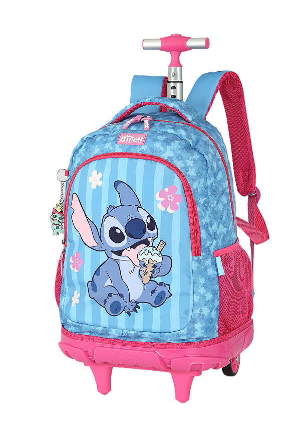 Kit Mochila Rodinhas + Estojo da Lilo Stitch e Angel Pink