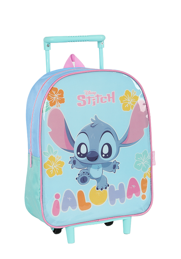 Mochila Infantil Pequena C/ Rodinhas da Lilo Stitch e Angel Azul