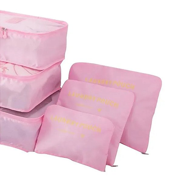 Kit 6 Sacos Bolsas Organizador Mala Roupas Bagagem Viagem Rosa Claro 2