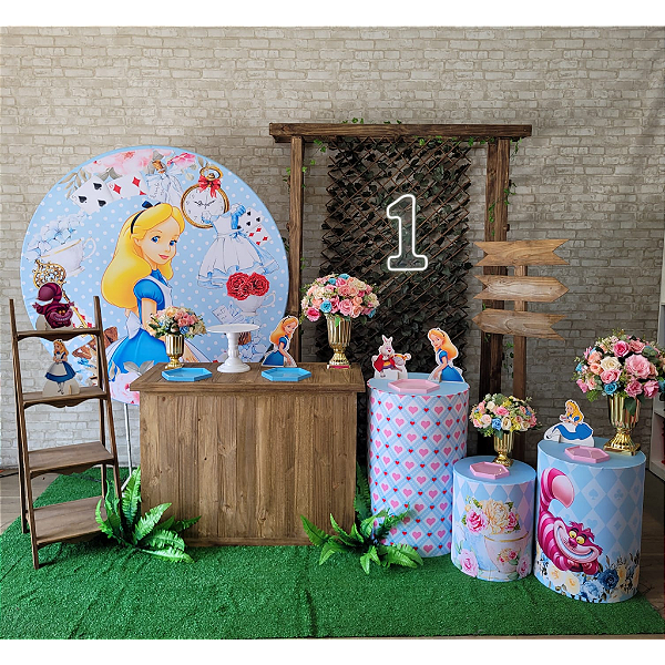 Alugue Tema Para Festa Decoração Alice no País das Maravilhas Tecido ( Modelo 4 )