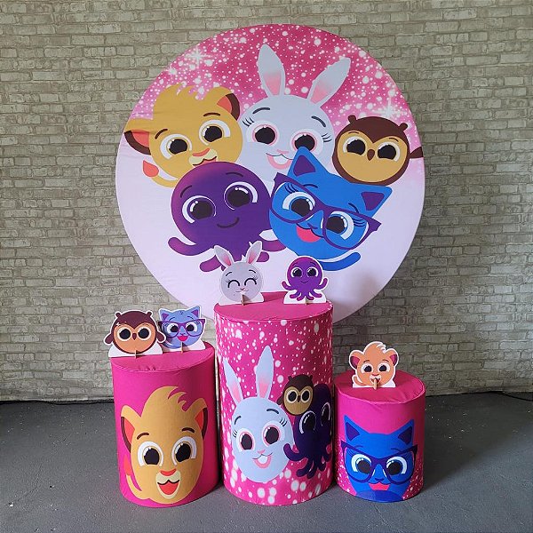 Alugue Tema Para Festa Decoração Bolofofos Rosa Tecido ( Modelo 1 )