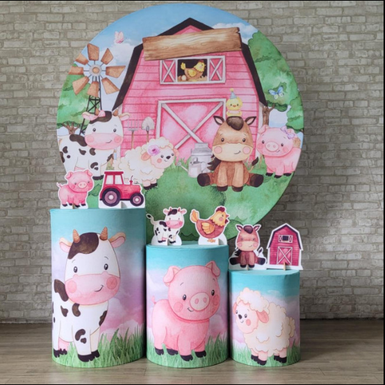 Alugue Tema Para Festa Decoração Fazendinha Rosa Tecido ( Modelo 1 )