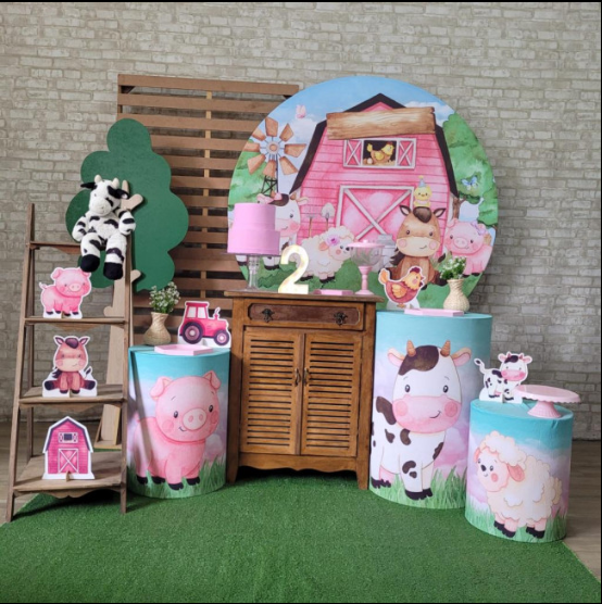 Alugue Tema Para Festa Decoração Fazendinha Rosa Tecido ( Modelo 3 )