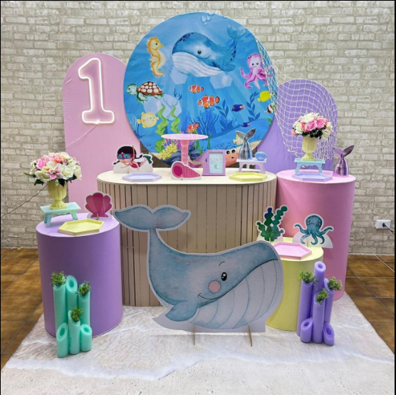 Alugue Tema Para Festa Decoração Fundo do Mar Menina Tecido ( Modelo 3 )