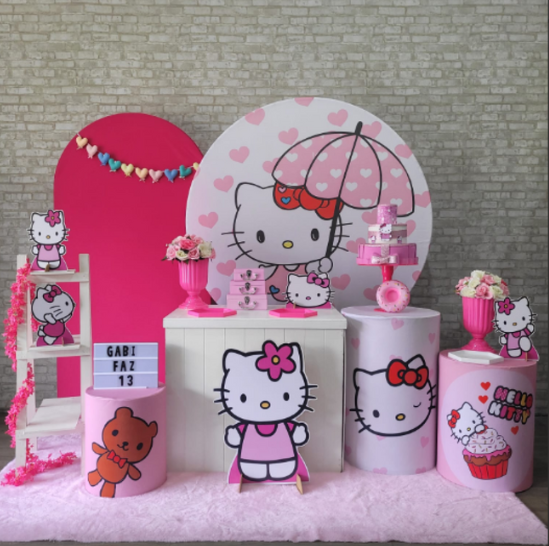 Alugue Tema Para Festa Decoração Hello Kitty Tecido ( Modelo 3 )