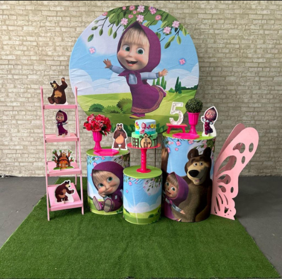 Alugue Tema Para Festa Decoração Masha e o Urso Tecido ( Modelo 2 )