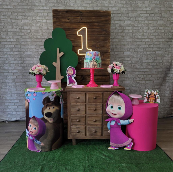 Alugue Tema Para Festa Decoração Masha e o Urso Tecido ( Modelo 3 )