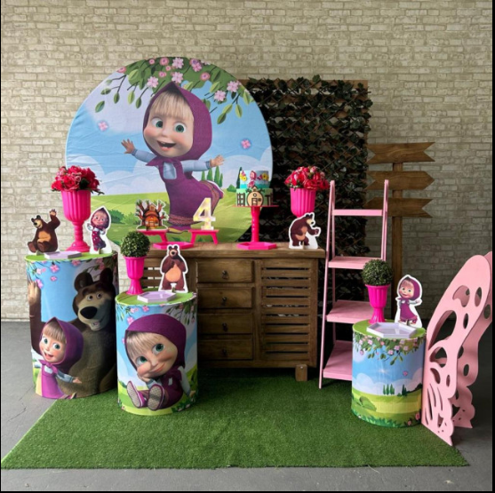 Alugue Tema Para Festa Decoração Masha e o Urso Tecido ( Modelo 4 )