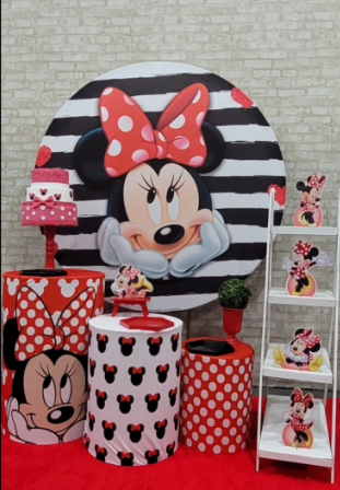 Alugue Tema Para Festa Decoração Minnie Vermelha Tecido ( Modelo 2 )