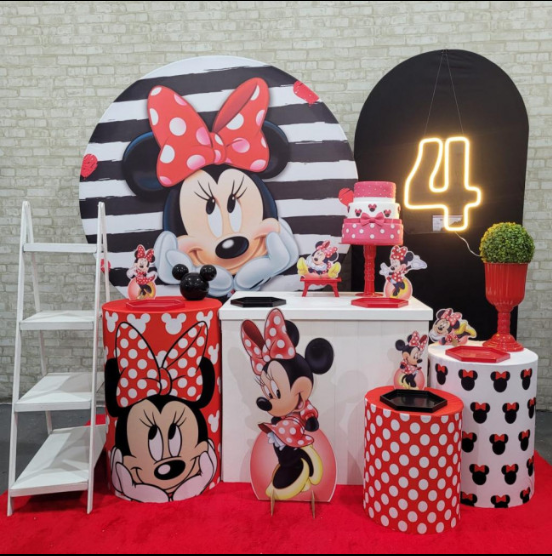 Alugue Tema Para Festa Decoração Minnie Vermelha Tecido ( Modelo 3 )