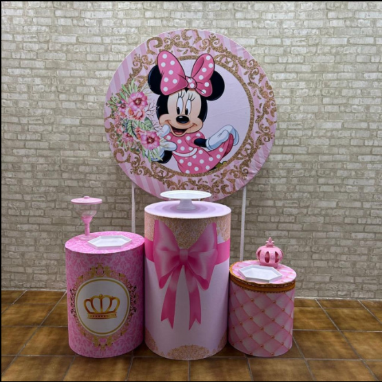 Alugue Tema Para Festa Decoração Minnie Rosa Tecido ( Modelo 1 )