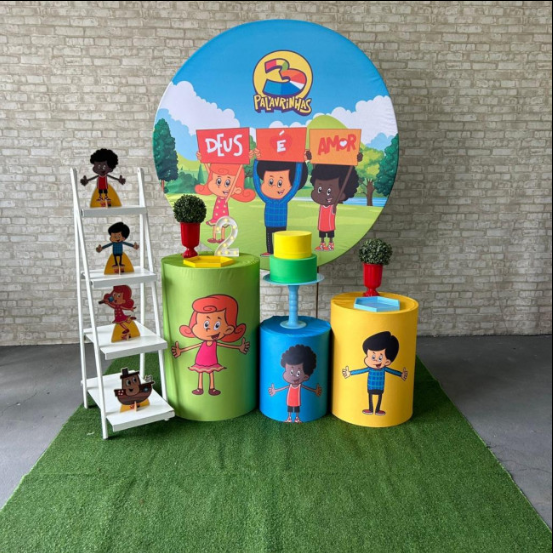 Alugue Tema Para Festa Decoração 3 Palavrinhas Tecido ( Modelo 2 )