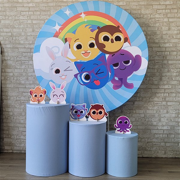 Alugue Tema Para Festa Decoração Bolofofos Azul Tecido ( Modelo 1 )