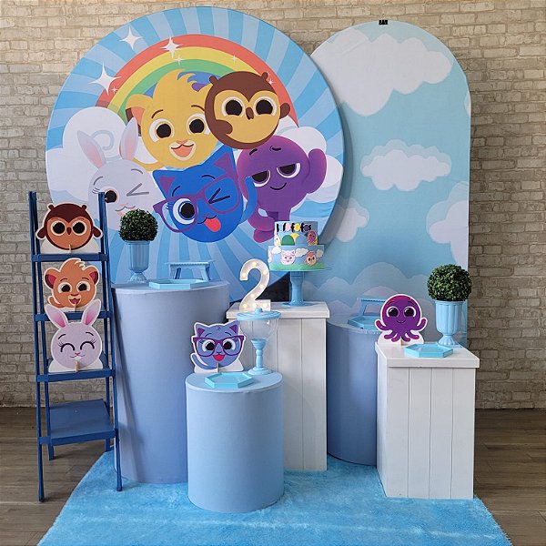 Alugue Tema Para Festa Decoração Bolofofos Azul Tecido ( Modelo 3 )