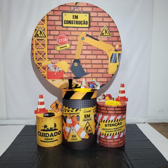 Alugue Tema Para Festa Decoração Construção Civil Tecido ( Modelo 1 )
