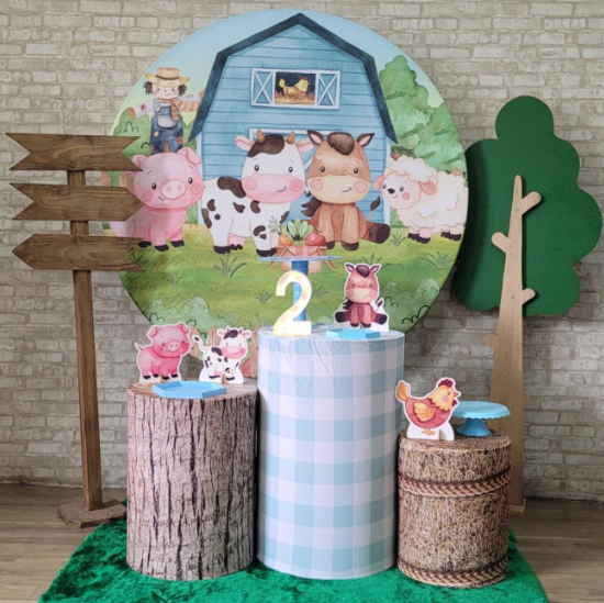 Alugue Tema Para Festa Decoração Fazendinha Azul Tecido ( Modelo 2 )