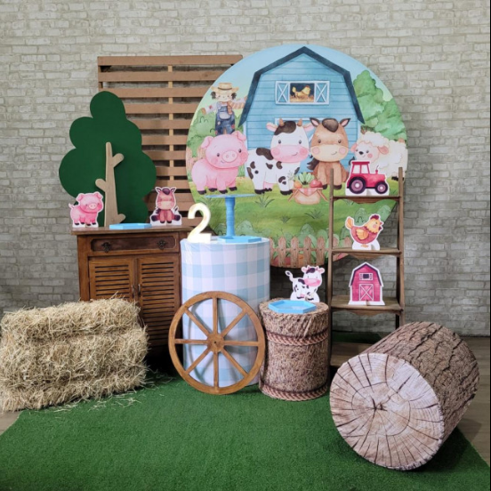 Alugue Tema Para Festa Decoração Fazendinha Azul Tecido ( Modelo 3 )