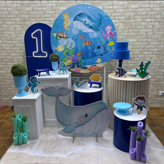 Alugue Tema Para Festa Decoração Fundo do Mar Menino Tecido ( Modelo 2 )