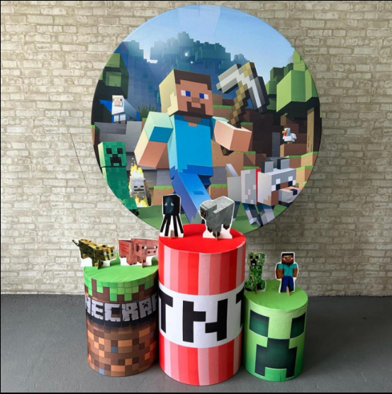 Alugue Tema Para Festa Decoração Minecraft Tecido ( Modelo 1 )