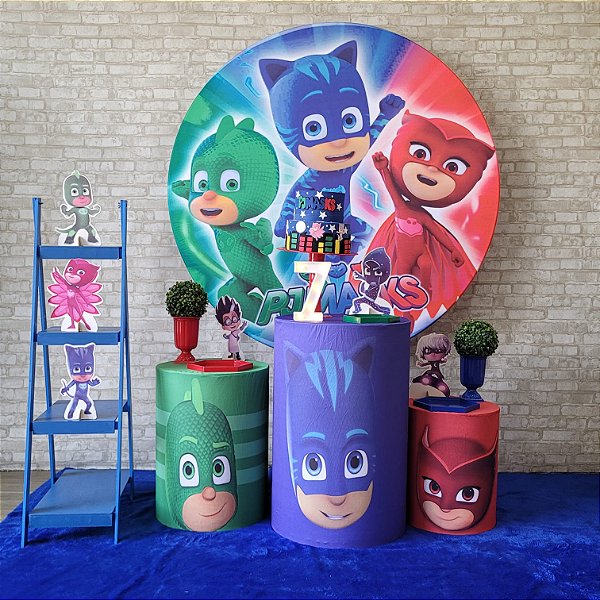 Alugue Tema Para Festa Decoração PJ Masks Tecido ( Modelo 2 )