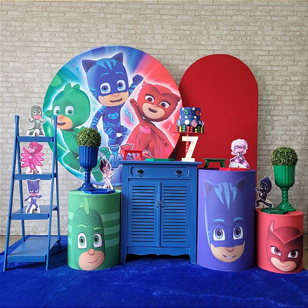 Alugue Tema Para Festa Decoração PJ Masks Tecido ( Modelo 3 )