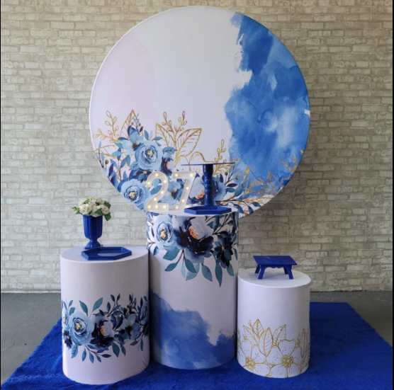 Alugue Tema Para Festa Decoração Flores Azul Tecido ( Modelo 2 )