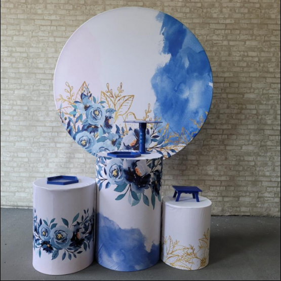 Alugue Tema Para Festa Decoração Flores Azul Tecido ( Modelo 1 )