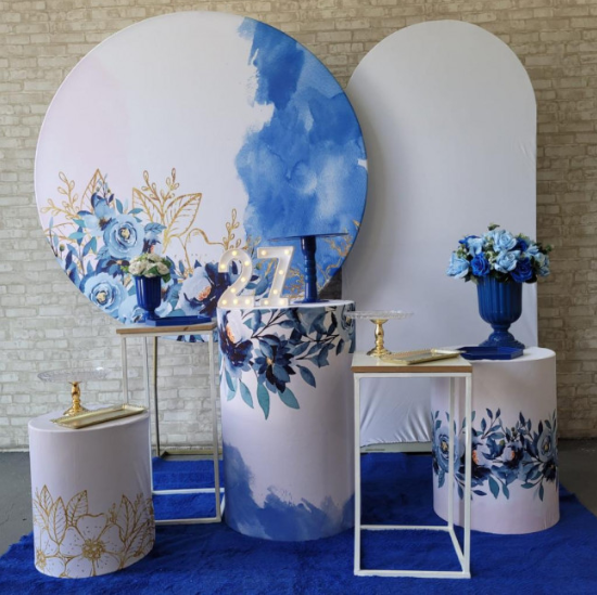 Alugue Tema Para Festa Decoração Flores Azul Tecido ( Modelo 3 )