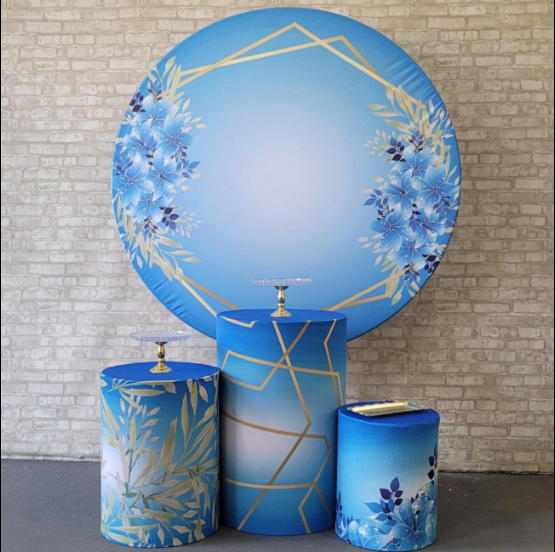 Alugue Tema Para Festa Decoração Flores Azul Tecido ( Modelo 4 )