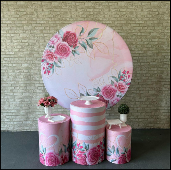 Alugue Tema Para Festa Decoração Flores Rosa Tecido ( Modelo 4 )