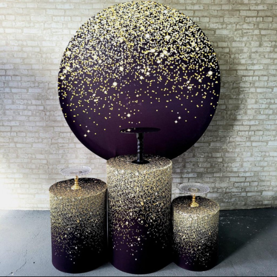 Alugue Tema Para Festa Decoração Glitter Dourado Tecido ( Modelo 1 )