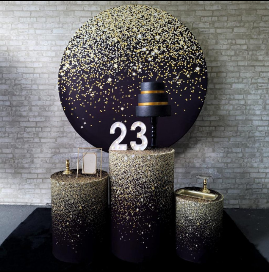 Alugue Tema Para Festa Decoração Glitter Dourado Tecido ( Modelo 2 )