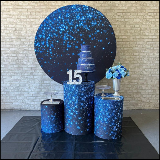 Alugue Tema Para Festa Decoração Glitter Azul Tecido ( Modelo 2 )