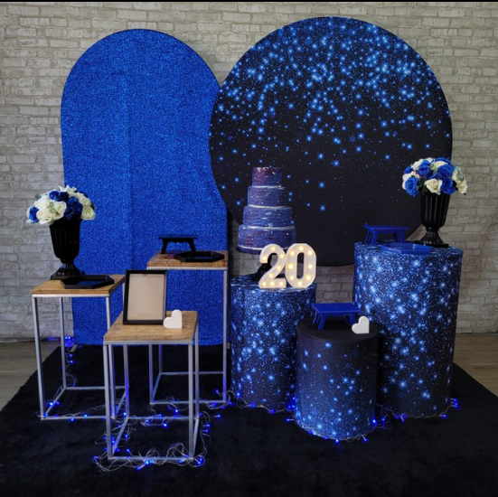 Alugue Tema Para Festa Decoração Glitter Azul Tecido ( Modelo 3 )