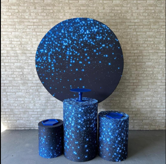 Alugue Tema Para Festa Decoração Glitter Azul Tecido ( Modelo 1 )